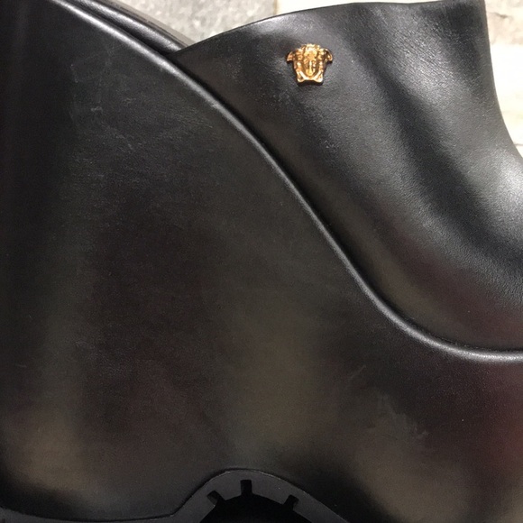 Authentic Versace Leather Platform Wedge Mules - Picture 15 of 17